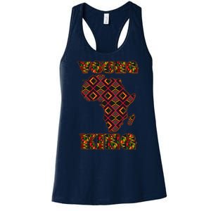 Young African King African Cloth Pattern Celebrating Black History Women's Racerback Tank