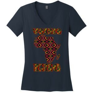 Young African King African Cloth Pattern Celebrating Black History Women's V-Neck T-Shirt