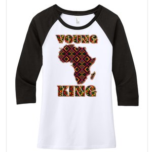 Young African King African Cloth Pattern Celebrating Black History Women's Tri-Blend 3/4-Sleeve Raglan Shirt