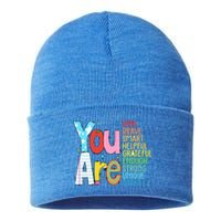 You Are Kind Brave Smart Helpful Grateful Enough Strong Great Gift Sustainable Knit Beanie