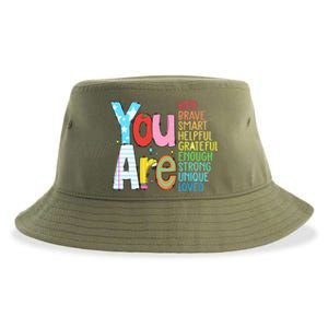 You Are Kind Brave Smart Helpful Grateful Enough Strong Great Gift Sustainable Bucket Hat