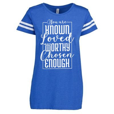 You Are Known Loved Worthy Chosen Enough Adoption Mom Funny Gift Enza Ladies Jersey Football T-Shirt