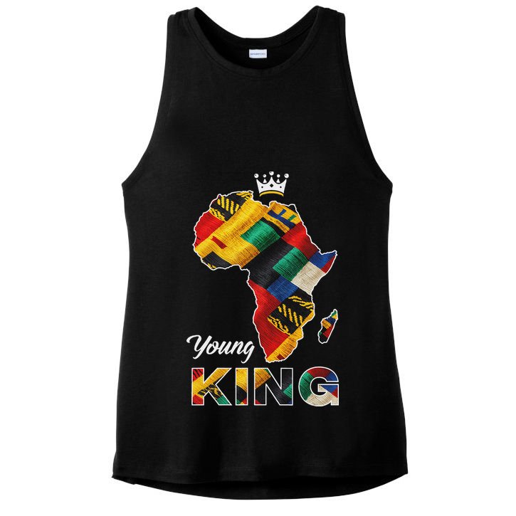 Young African King Map Kente Ladies PosiCharge Tri-Blend Wicking Tank