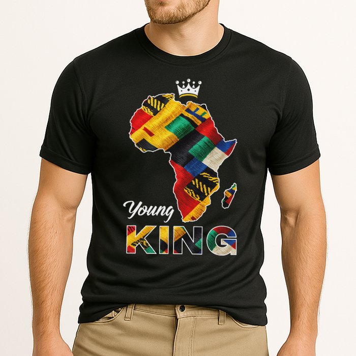 Young African King Map Kente Cooling Performance Crew T-Shirt