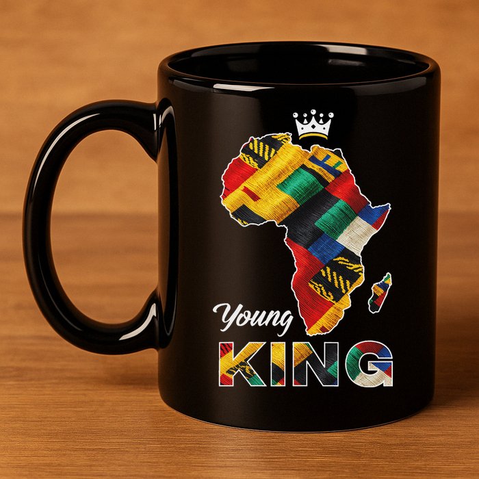 Young African King Map Kente 11oz C Handle Ceramic Mug