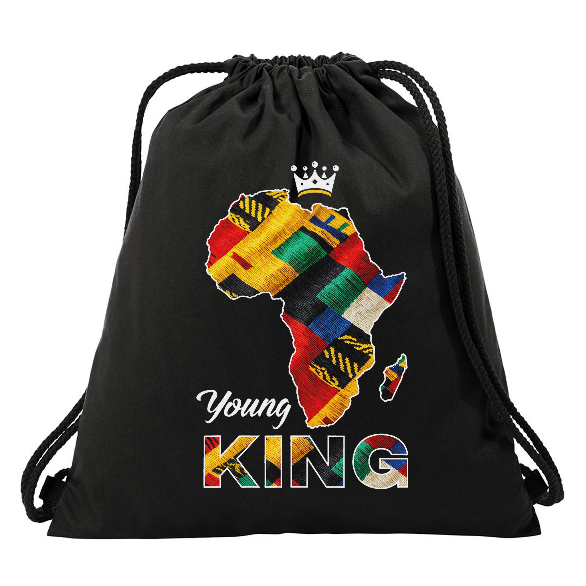 Young African King Map Kente Drawstring Bag