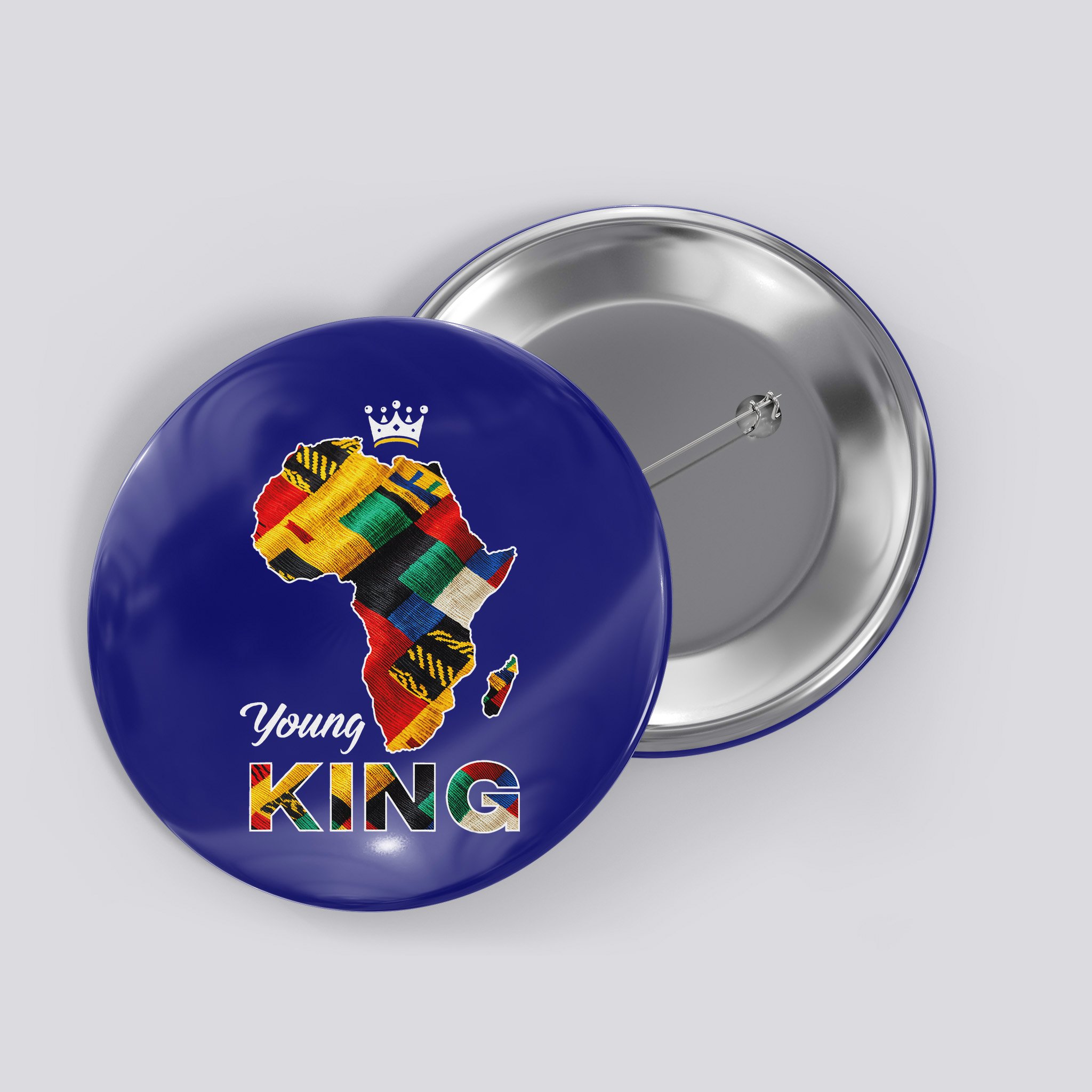 Young African King Map Kente Button