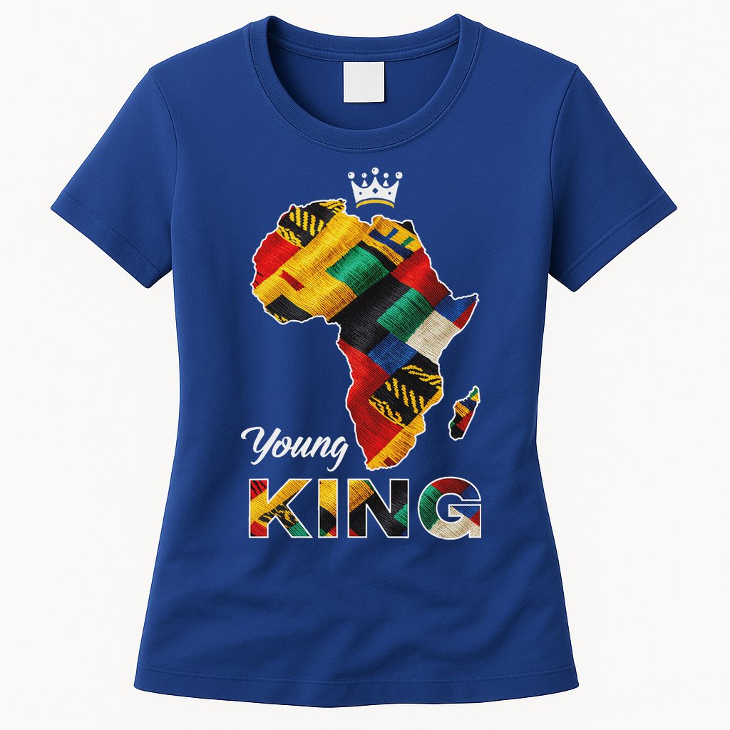 Young African King Map Kente Womens T-Shirt