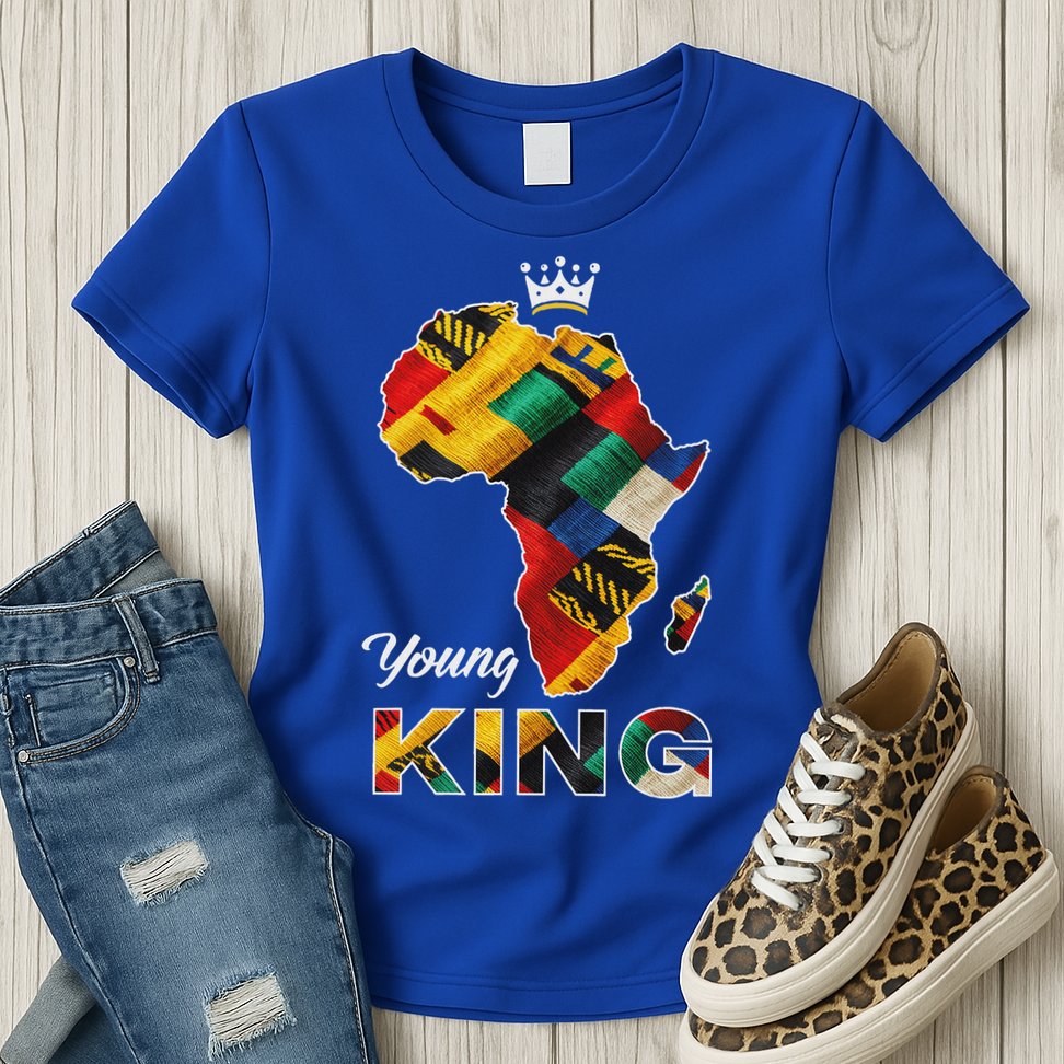 Young African King Map Kente Womens T-Shirt