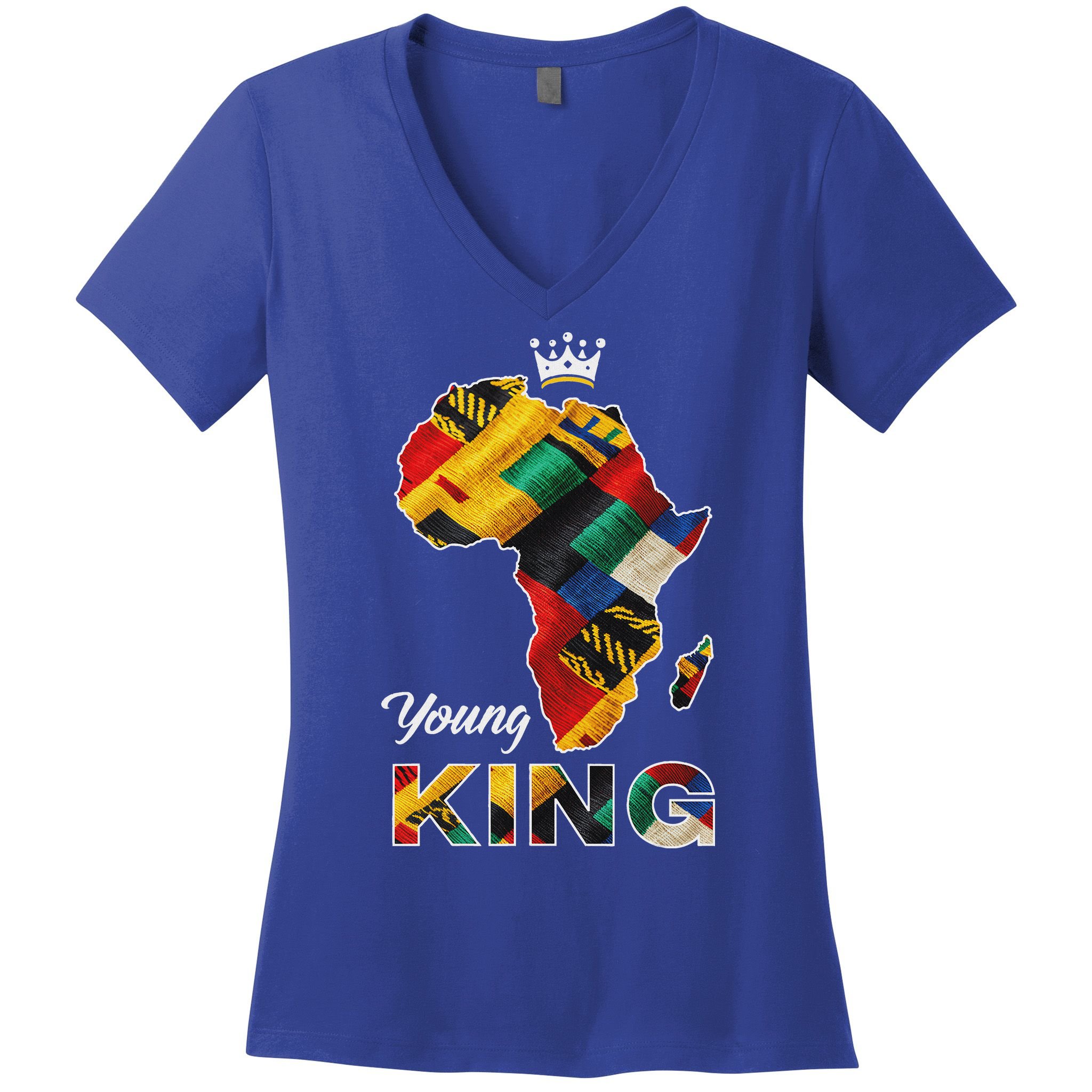 Young African King Map Kente Women's V-Neck T-Shirt