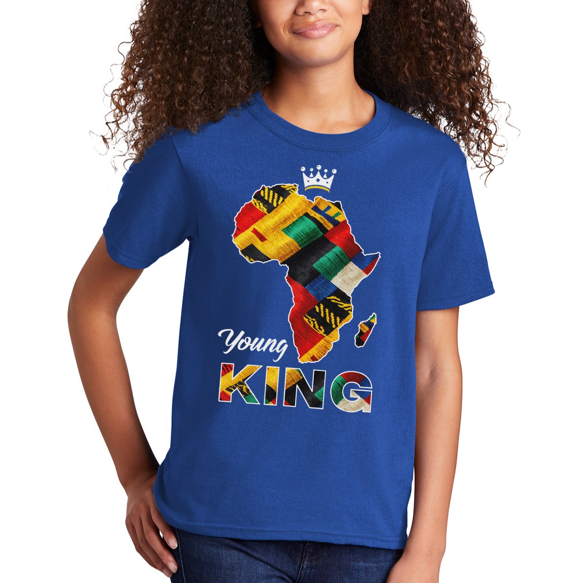 Young African King Map Kente Kids T-Shirt