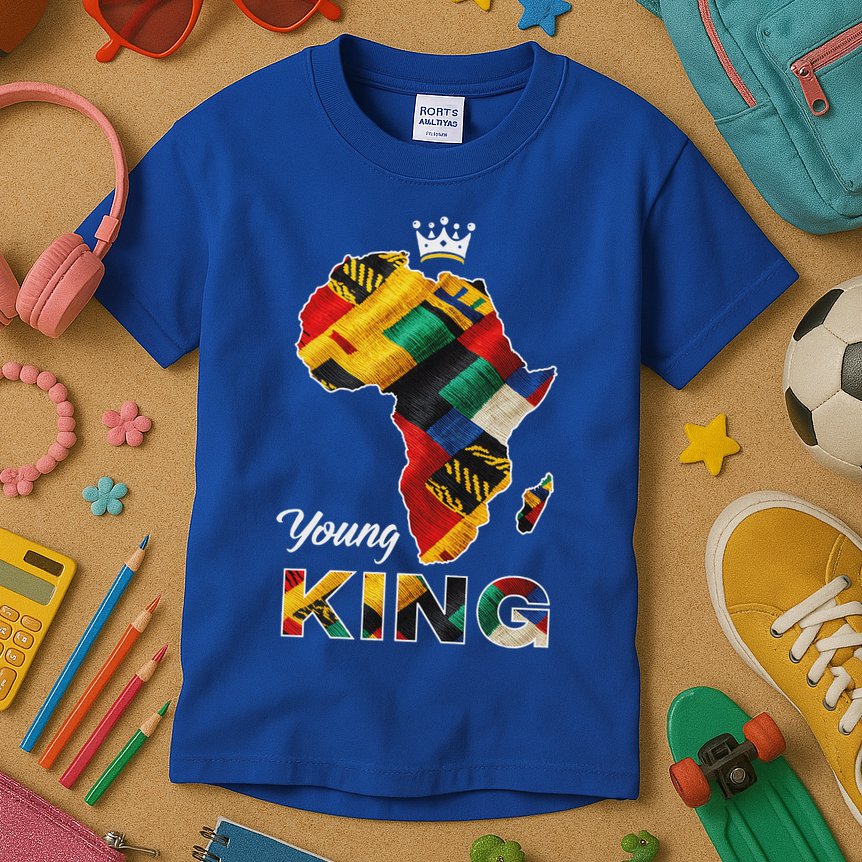 Young African King Map Kente Kids T-Shirt