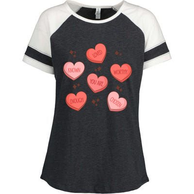 You Are Known Loved Worthy Chosen Enough Christian V Day Gift Enza Ladies Jersey Colorblock Tee