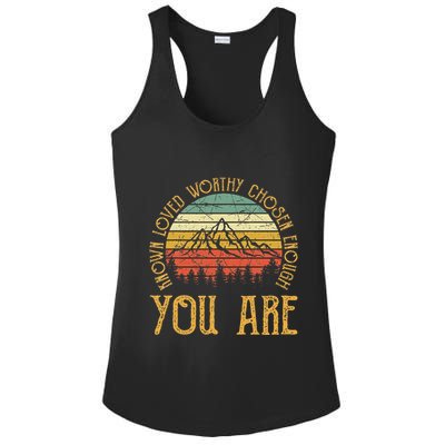 You Are Known Loved Worthy Chosen Enough Christian Ladies PosiCharge Competitor Racerback Tank