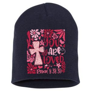 You Are Loved Boho Valentine Flower Jesus Christian Short Acrylic Beanie