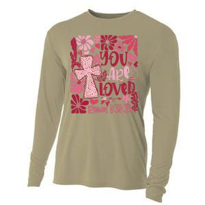 You Are Loved Boho Valentine Flower Jesus Christian Cooling Performance Long Sleeve Crew