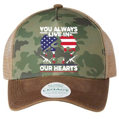 You Always Live In Your Hearts Gift Memorial Day Legacy Tie Dye Trucker Hat