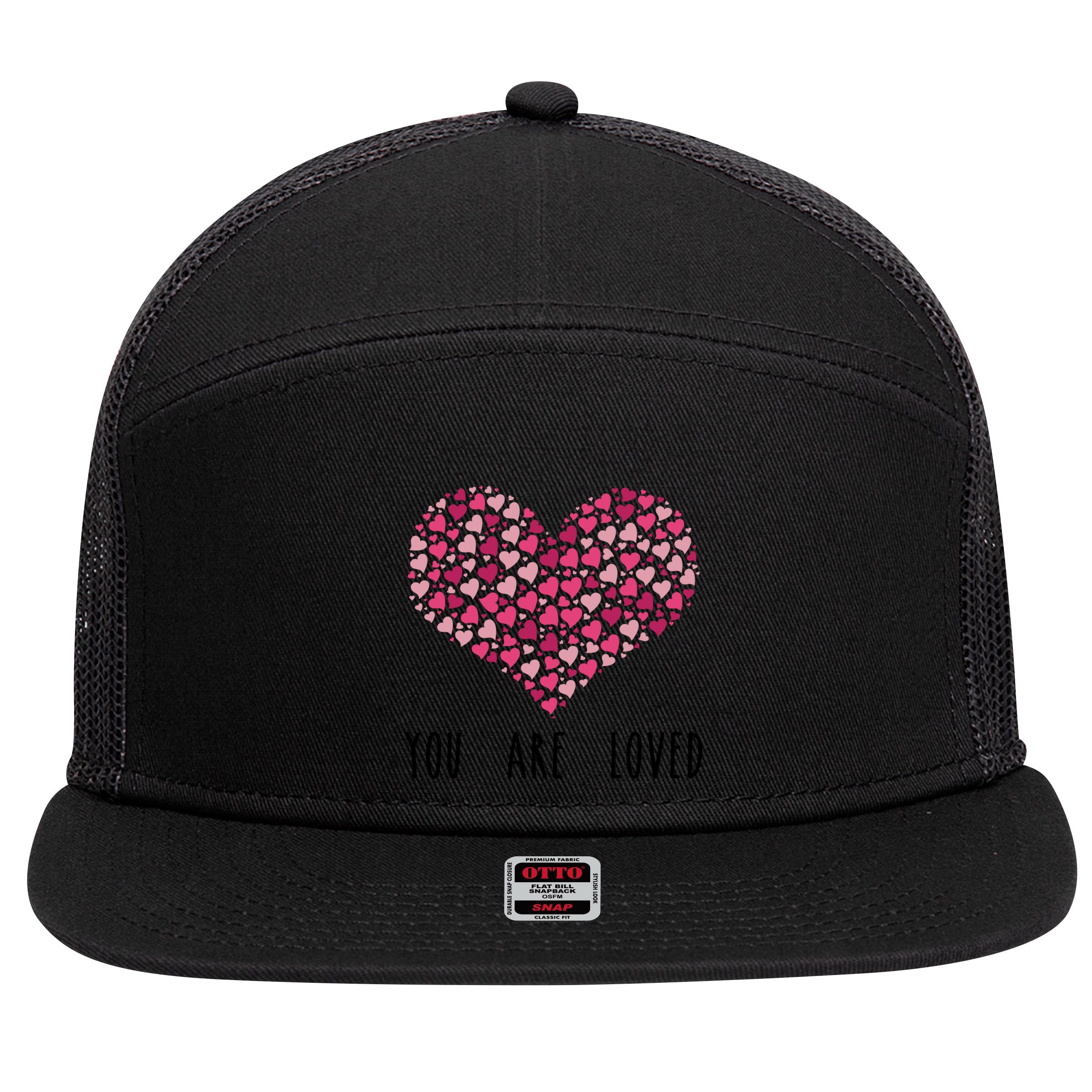 You Are Loved Heart Gift 7 Panel Mesh Trucker Snapback Hat