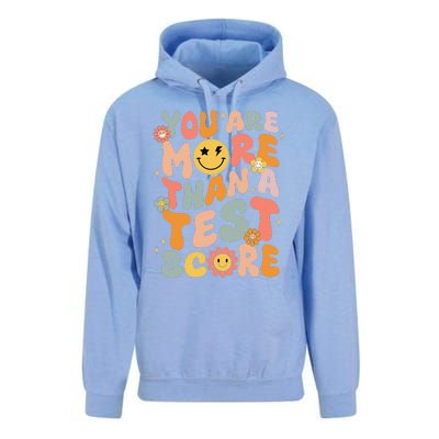 You Are More Than A Test Score Groovy Test Day Teacher Unisex Surf Hoodie