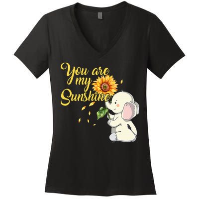 You Are My Sunshine Hippie Sunflower Elephant Women's V-Neck T-Shirt