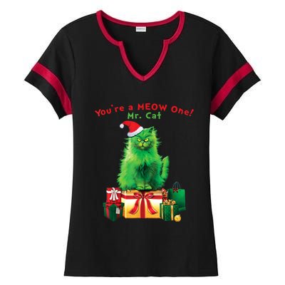 You're A Meow One Mr Cat Christmas Holiday Funny Cute Gift Ladies Halftime Notch Neck Tee