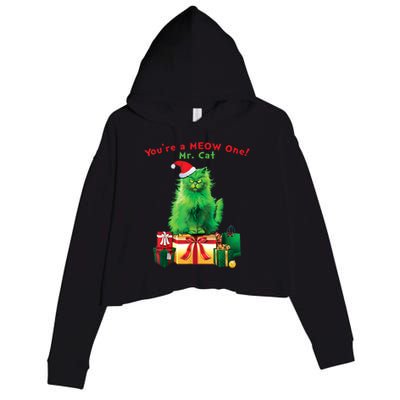 You're A Meow One Mr Cat Christmas Holiday Funny Cute Gift Crop Fleece Hoodie