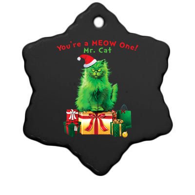 You're A Meow One Mr Cat Christmas Holiday Funny Cute Gift Ceramic Star Ornament