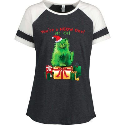 You're A Meow One Mr Cat Christmas Holiday Funny Cute Gift Enza Ladies Jersey Colorblock Tee