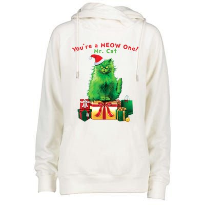 You're A Meow One Mr Cat Christmas Holiday Funny Cute Gift Womens Funnel Neck Pullover Hood