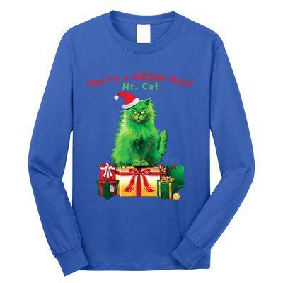 You're A Meow One Mr Cat Christmas Holiday Funny Cute Gift Long Sleeve Shirt