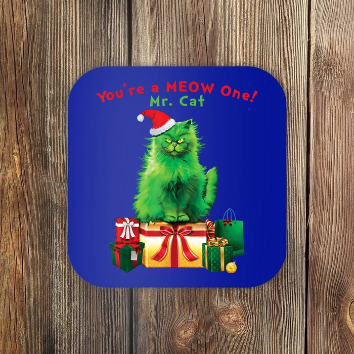 You're A Meow One Mr Cat Christmas Holiday Funny Cute Gift Coaster