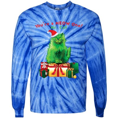 You're A Meow One Mr Cat Christmas Holiday Funny Cute Gift Tie-Dye Long Sleeve Shirt