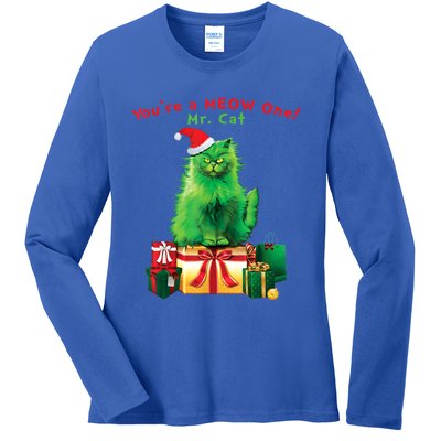 You're A Meow One Mr Cat Christmas Holiday Funny Cute Gift Ladies Long Sleeve Shirt