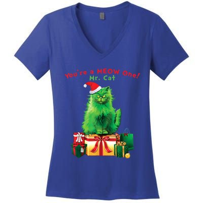 You're A Meow One Mr Cat Christmas Holiday Funny Cute Gift Women's V-Neck T-Shirt