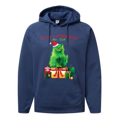 You're A Meow One Mr Cat Christmas Holiday Funny Cute Gift Performance Fleece Hoodie