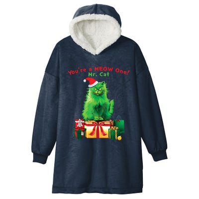 You're A Meow One Mr Cat Christmas Holiday Funny Cute Gift Hooded Wearable Blanket