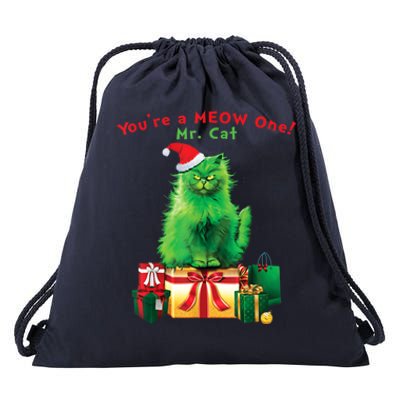 You're A Meow One Mr Cat Christmas Holiday Funny Cute Gift Drawstring Bag