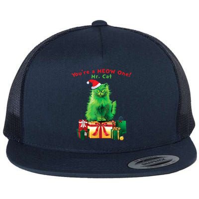 You're A Meow One Mr Cat Christmas Holiday Funny Cute Gift Flat Bill Trucker Hat