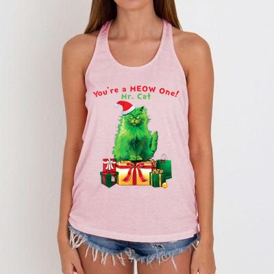 You're A Meow One Mr Cat Christmas Holiday Funny Cute Gift Women's Knotted Racerback Tank