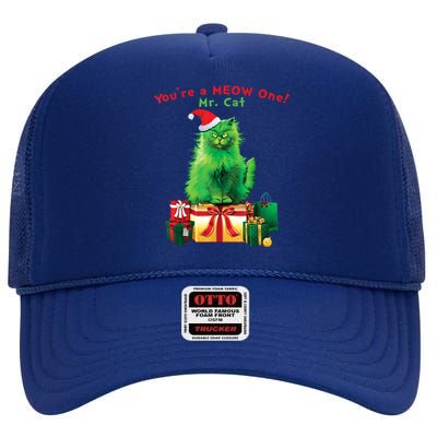 You're A Meow One Mr Cat Christmas Holiday Funny Cute Gift High Crown Mesh Back Trucker Hat