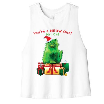 You're A Meow One Mr Cat Christmas Holiday Funny Cute Gift Women's Racerback Cropped Tank