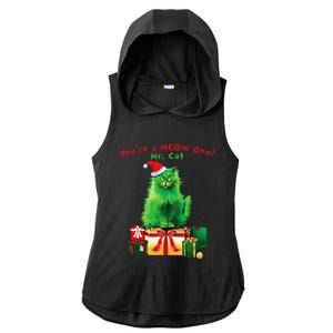 YouRe A Meow One Mr. Cat Christmas Holiday Ladies PosiCharge Tri-Blend Wicking Draft Hoodie Tank