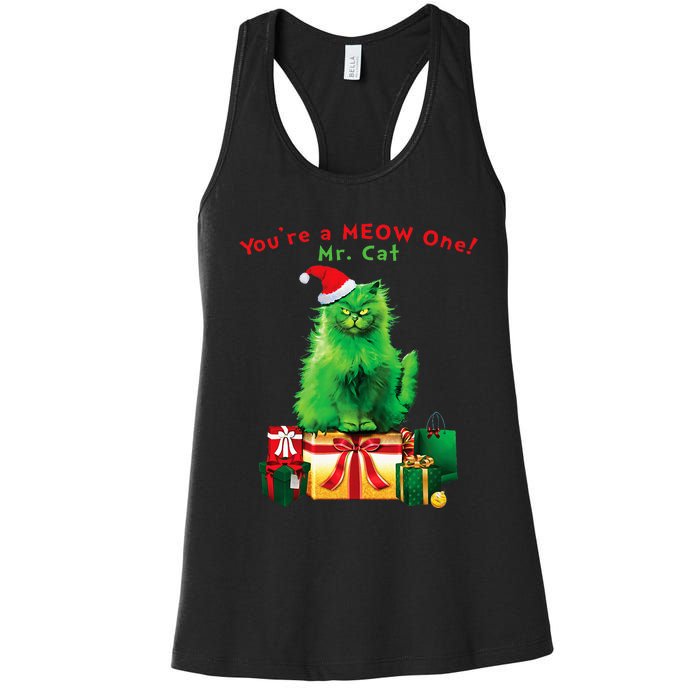 YouRe A Meow One Mr. Cat Christmas Holiday Women's Racerback Tank