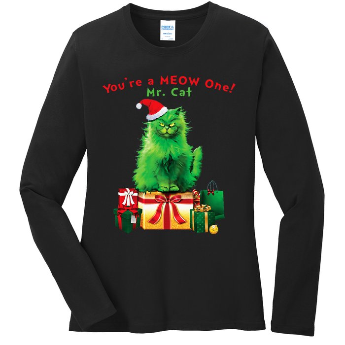 YouRe A Meow One Mr. Cat Christmas Holiday Ladies Long Sleeve Shirt