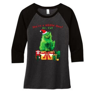 YouRe A Meow One Mr. Cat Christmas Holiday Women's Tri-Blend 3/4-Sleeve Raglan Shirt