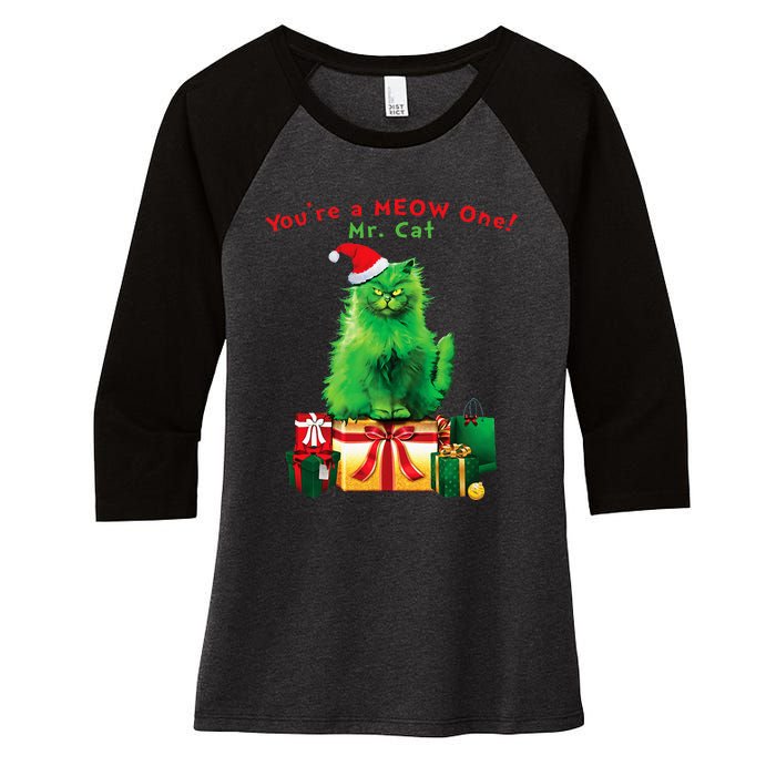 YouRe A Meow One Mr. Cat Christmas Holiday Women's Tri-Blend 3/4-Sleeve Raglan Shirt