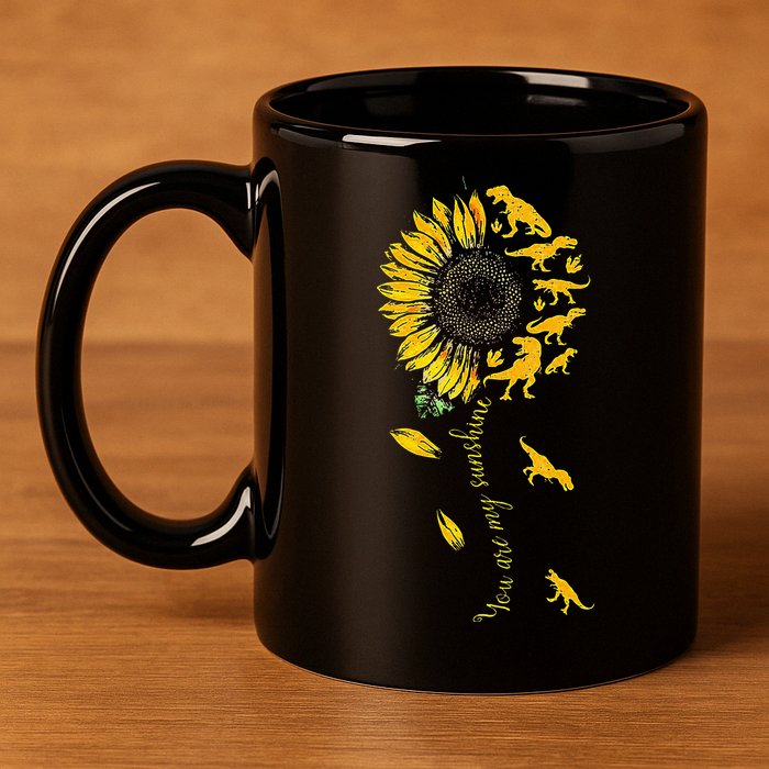 You Are My Sunshine Dinosaur T Rex Sunflower 11oz C Handle Ceramic Mug