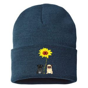 You Are My Sunshine Sunflower Pug Gift Sustainable Knit Beanie