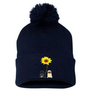 You Are My Sunshine Sunflower Pug Gift Pom Pom 12in Knit Beanie