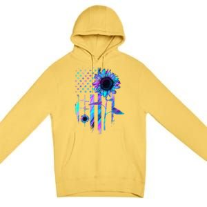 You Are My Sunshine Sunflower American Flag Usa Patriotic Gift Premium Pullover Hoodie